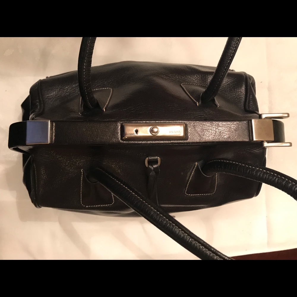 Prada Black Leather Madras Cerniera  Doctor Bag - Picture 4 of 8